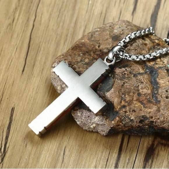 Mens Cross Pendant Necklace in Rosewood and Stainless Steel Crucifix 24 inch - Picture 3 of 5